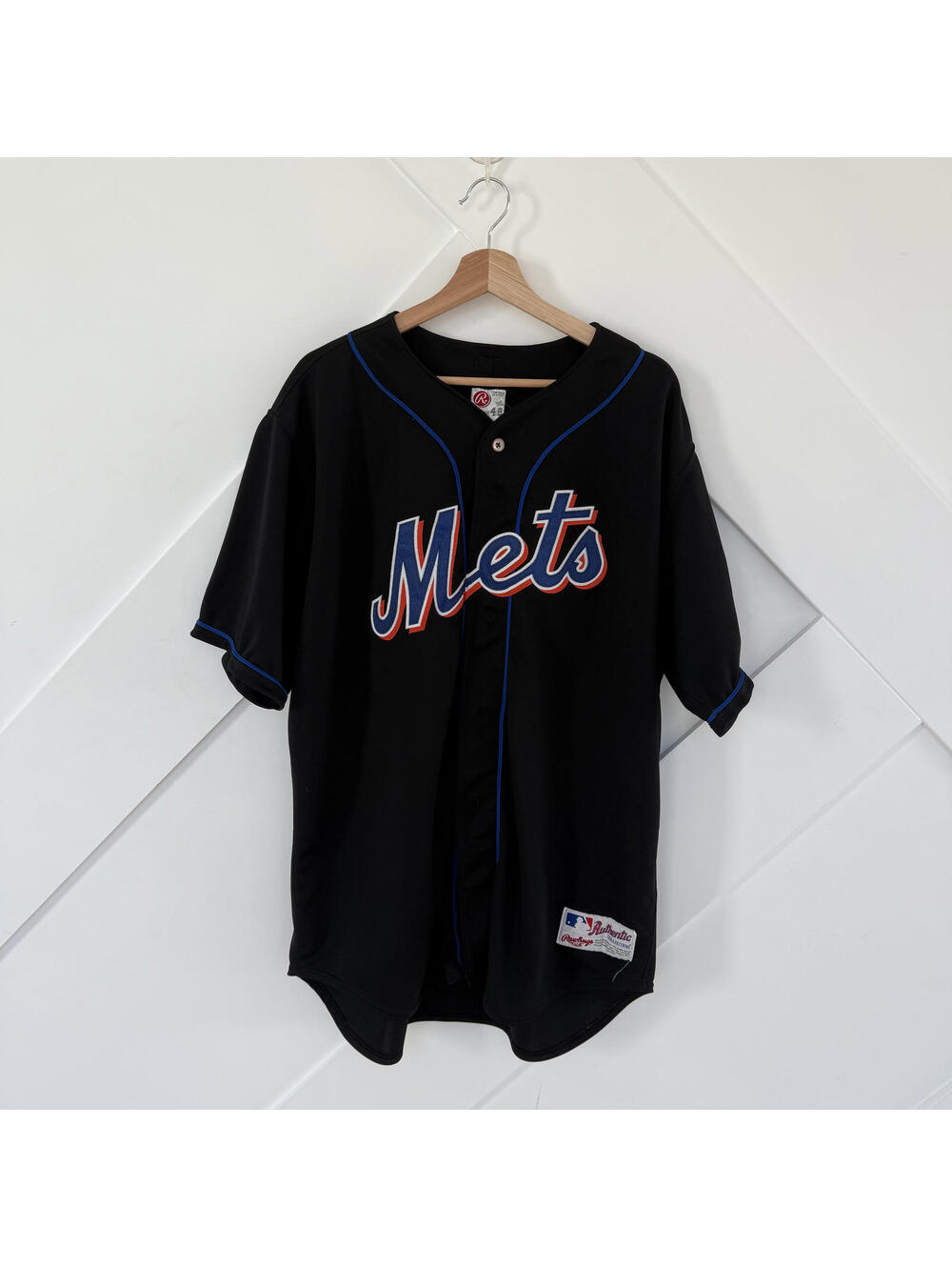Vintage Rawlings New York Mets Black Baseball Jersey Size 48